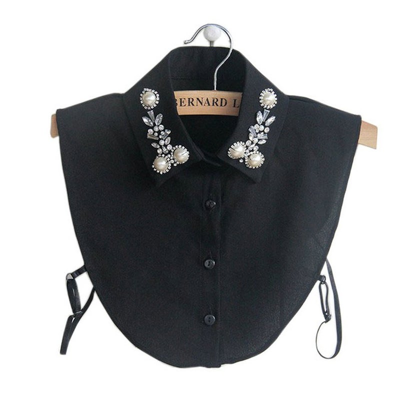 Joyci Crystal Pearl False Collar Peterpan Fake Collar Half Shirt Dickey Black - Image 2
